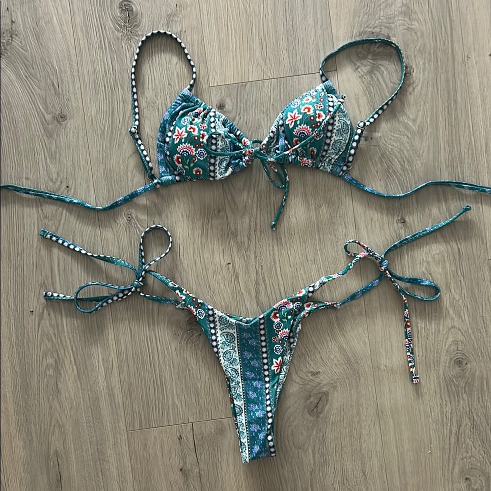Teal Patterned Bikini Set